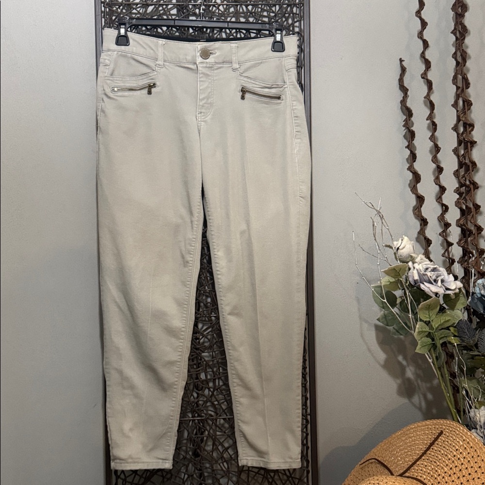 Democracy Ab Technology Crop Pants Size 6 Beige Stretch Zip Pocket Ankle Capri - Picture 2 of 8